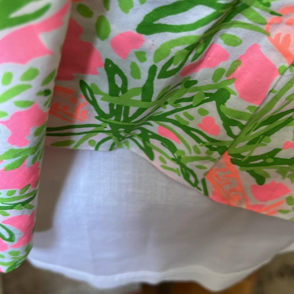 Lilly Pulitzer Pink and Green Palm-Print Sleeveless Shift Dress - Picture 8 of 8